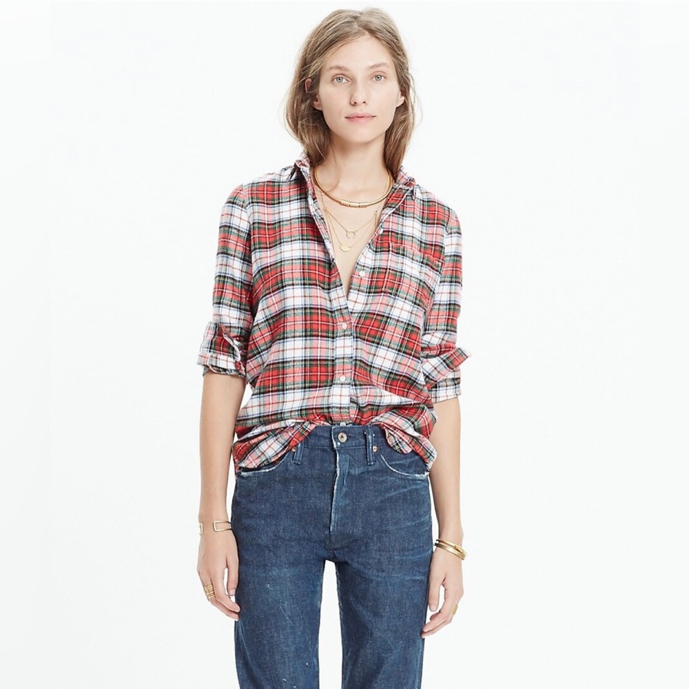 MADEWELL Flannel Slim Boyshirt in Tempe Plaid Style #E5805